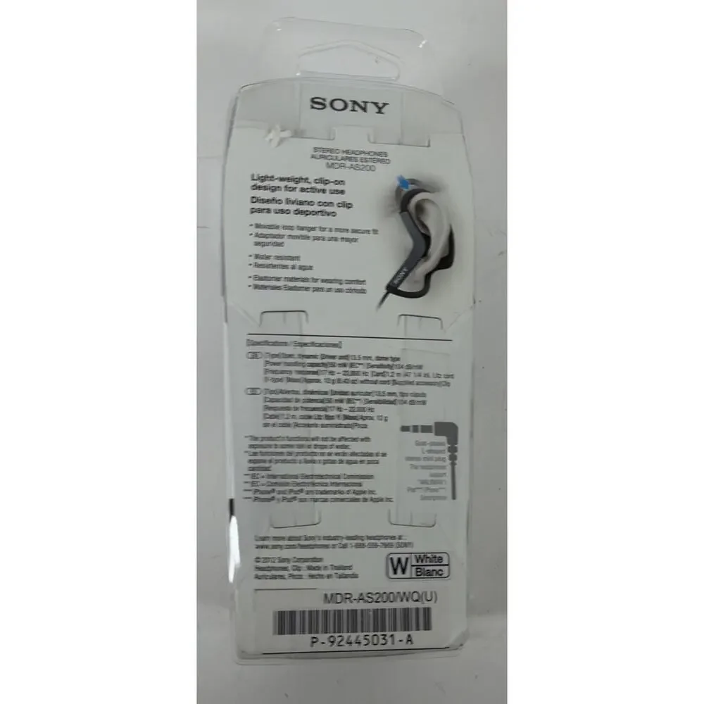 Brand New Sony MDRAS200 Active Sports Headphones White MDR-AS200/WQ(U)